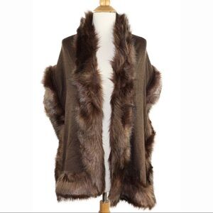 Coffee Faux Fur Trim Shawl Wrap Scarf